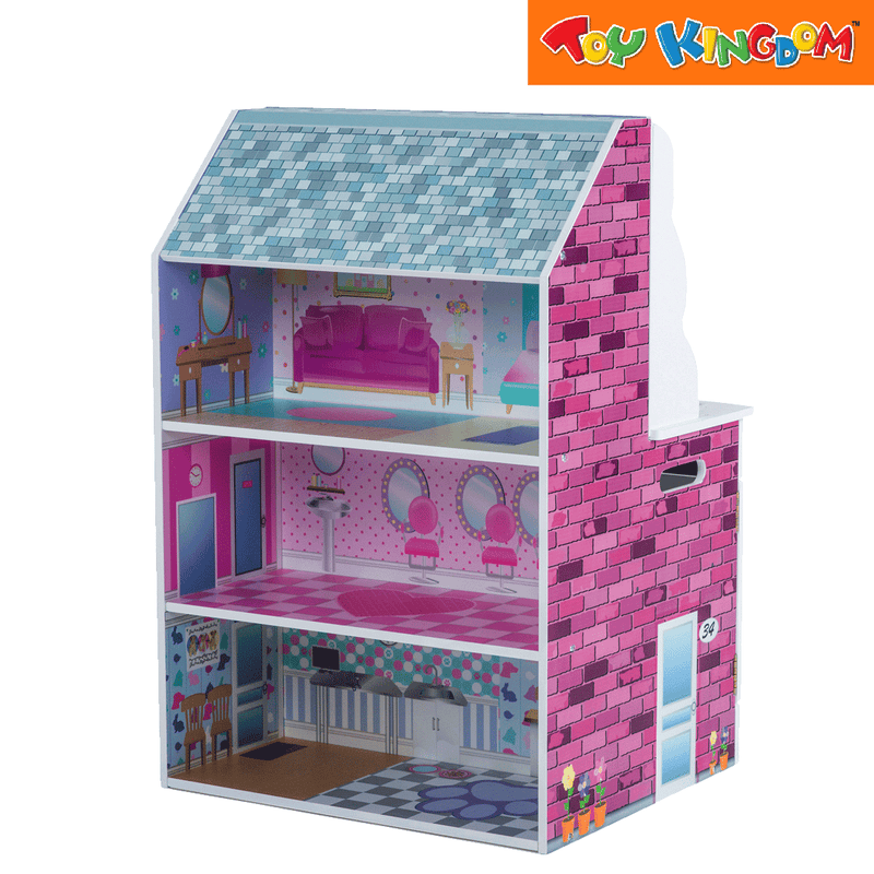 2-in-1 Wooden Kitchen and Doll House