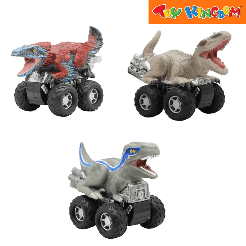 Jurassic World Zoom Riders Dominion Pyroraptor, Blue and Indominus Rex 3 Pack Pull-Back Cars