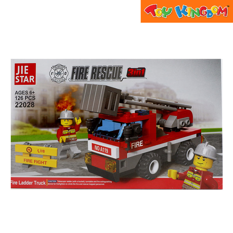 Jie Star Blocks Fire Rescue Series Fire Ladder Truck 126 pcs 3-in-1 Building Blocks