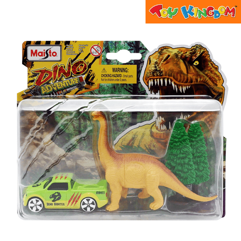 Maisto Dino Adventure Brachosaurus with Green Pick Up Car 3 inch Playset