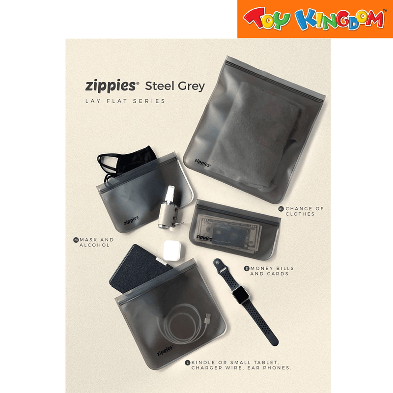 Zippies Steel Gray 3 pcs XL Reusable Lay Flat Storage Bags