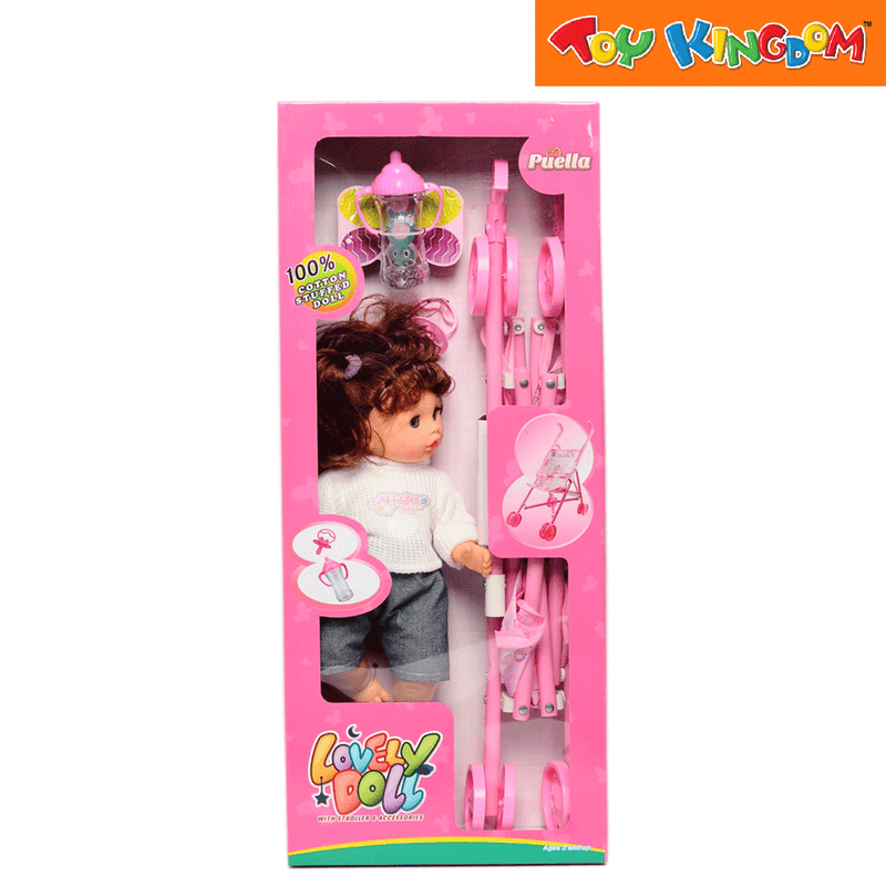 Puella Lovely Doll Wearing White Sweatshirt with Stroller & Accessories