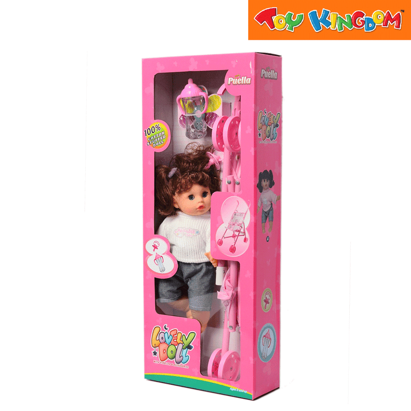 Puella Lovely Doll Wearing White Sweatshirt with Stroller & Accessories